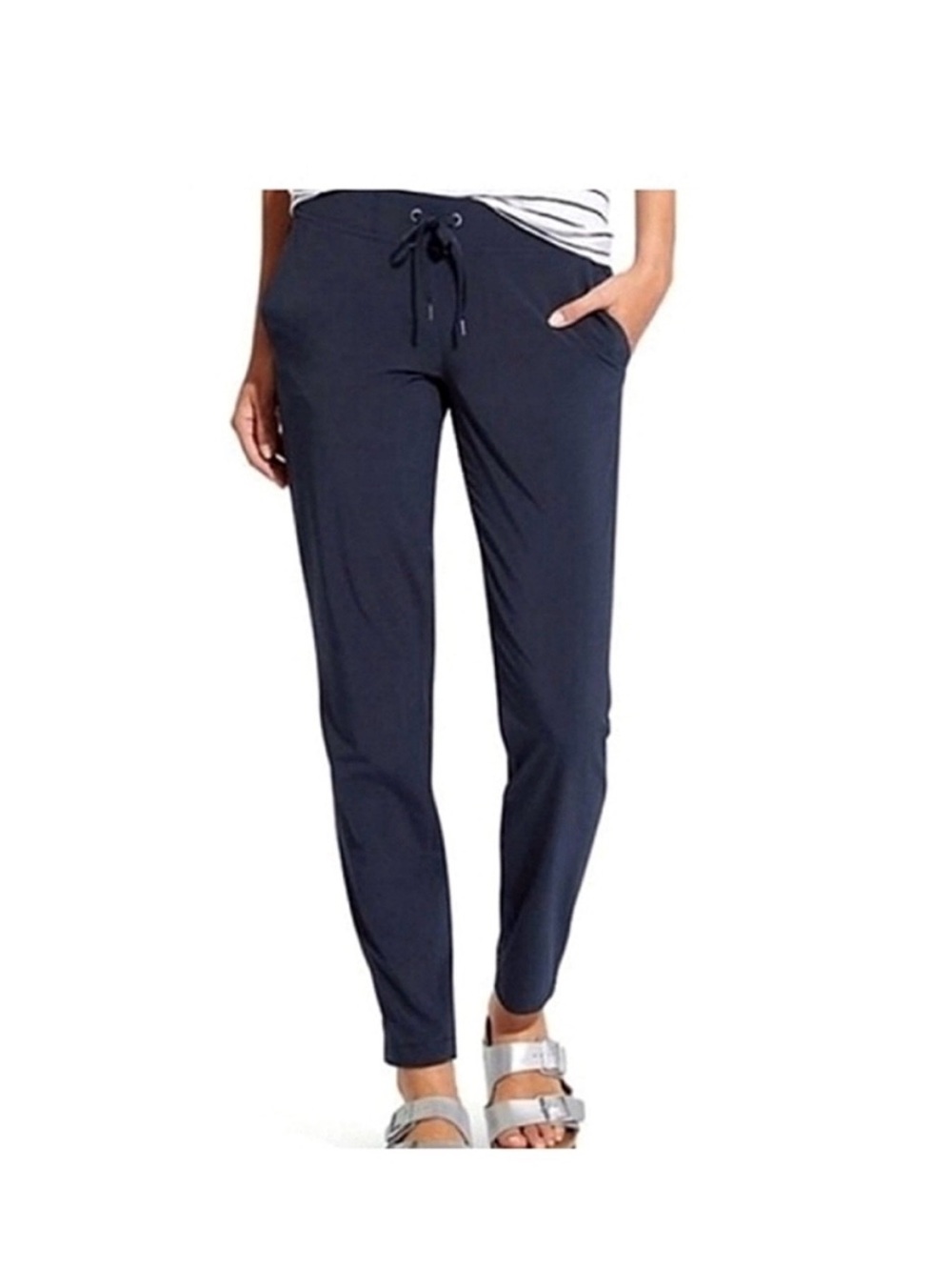 Athleta Midtown Slouch Pants Navy Travel Jogger Petite 2P